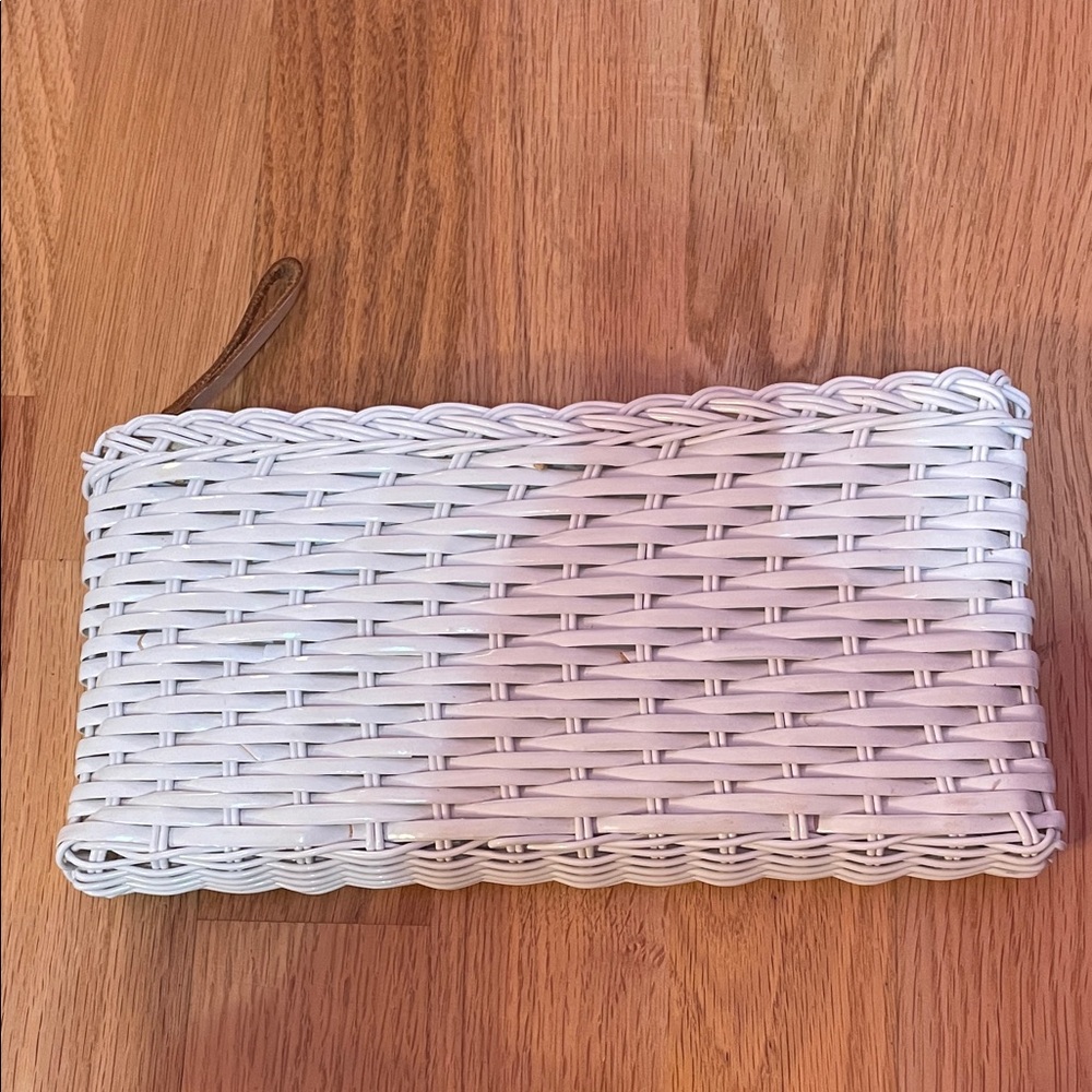 1960s Vintage White Wicker Clutch